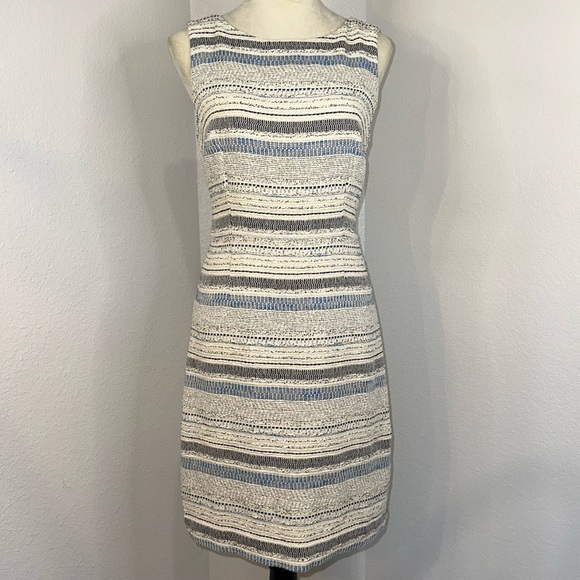 Ann Taylor Ann Taylor Sleeveless Sheath Blue Ivory Stripe Dress NWT (10p) - Picture 4 of 10